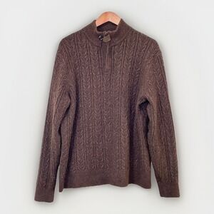Joseph Abboud Brown Wool Blend Cable Knit Quarter Zip Sweater Size XL